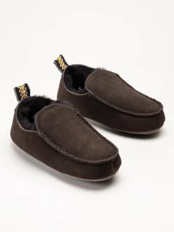 Axelda - Edinburgh 2 - Mörkbruna slip on fårskinnstofflor