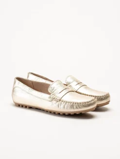 Caprice - Guldiga loafers i skinn