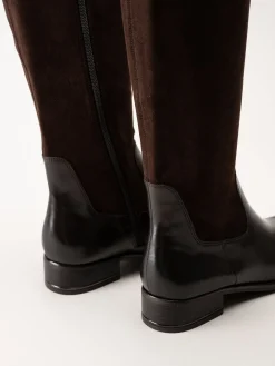 Caprice - Mörkbruna stövlar i skinn och textil