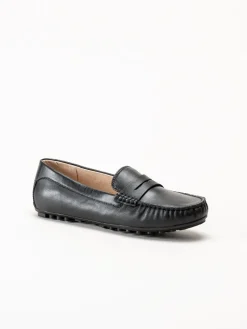 Caprice - Svarta loafers i skinn