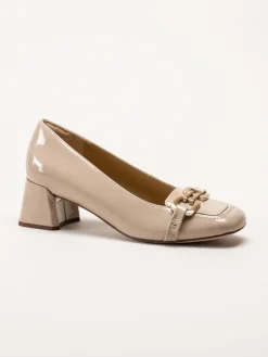 Clarks - Nyta45 Court D - Ljusbeige pumps i skinn-lack