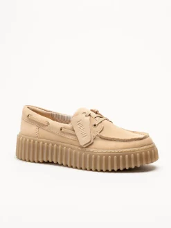 Clarks - Torhill Boat - Beige snörskor i mocka