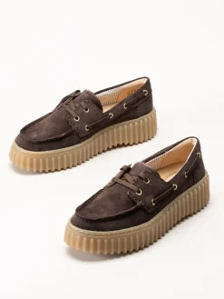 Clarks - Torhill Boat - Mörkbruna snörskor i mocka