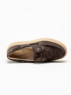 Clarks - Torhill Boat - Mörkbruna snörskor i mocka