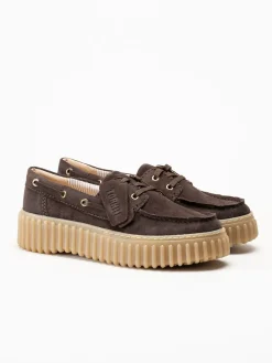 Clarks - Torhill Boat - Mörkbruna snörskor i mocka