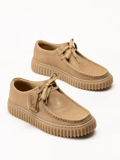 Clarks - Torhill Lo - Beige snörskor i skinn