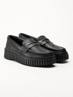 Clarks - Torhill Penny - Svarta loafers i skinn