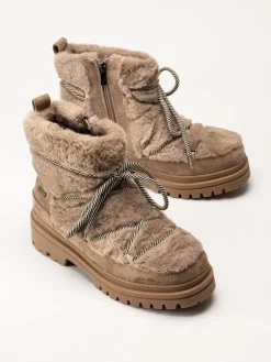 Duffy - Beige kängor i fuskpäls