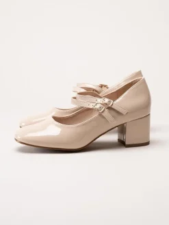Duffy - Beige lackpumps med remmar