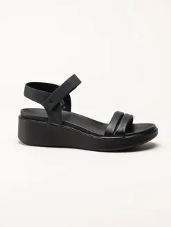 Ecco - Flowt W Wedge - Svarta sandaler i skinn med kilklack