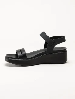 Ecco - Flowt W Wedge - Svarta sandaler i skinn med kilklack