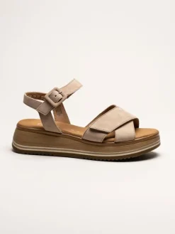 Gabor - Beige platåsandaler i mocka