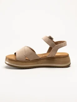 Gabor - Beige platåsandaler i mocka
