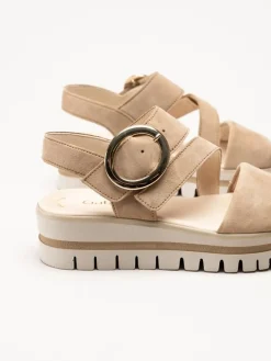 Gabor - Beige platåsandaler i mocka