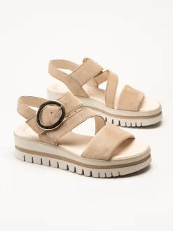 Gabor - Beige platåsandaler i mocka