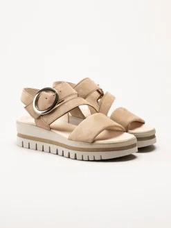 Gabor - Beige platåsandaler i mocka