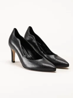 Gabor - Svarta pumps i skinn med reptilmönster