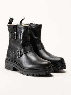 Johnny Bulls - Svarta bikerboots i skinn