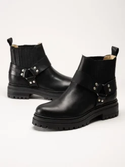 Johnny Bulls - Svarta bikerboots i skinn