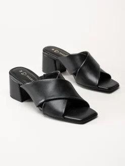 Marco Tozzi - Svarta mules i skinnimitation