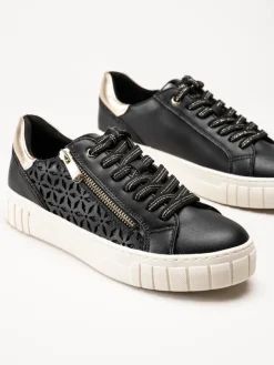 Marco Tozzi - Svarta sneakers i skinnimitation