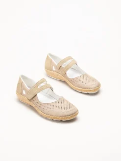 Rieker - Beige ballerinasko med sleif
