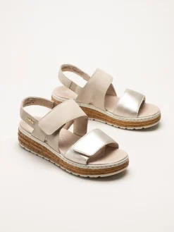 Rieker - Beige-Guldiga sandaler i nubuck