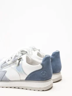 Rieker - Ljusblå sneakers i mocka och skinn