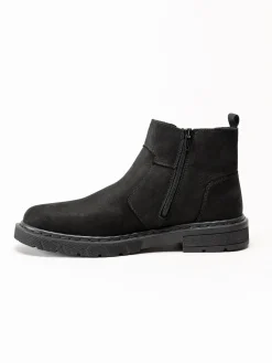 Rieker - Svarta fodrade boots i oljad nubuck