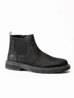 Rieker - Svarta fodrade boots i oljad nubuck