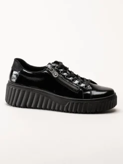 Rieker - Svarta platåsneakers i skinn-lack