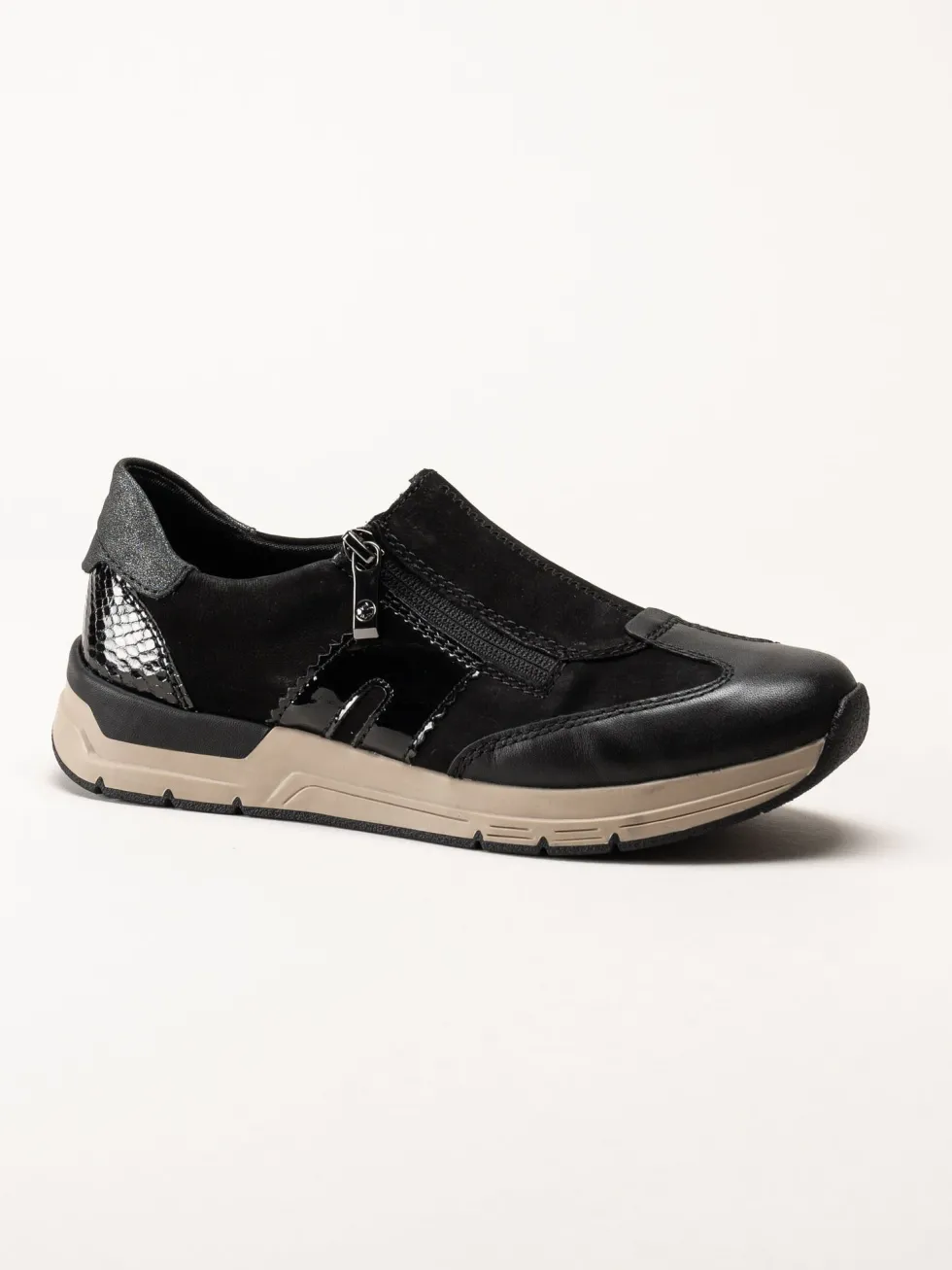 Rieker - Svarta promenadsneakers i nubuck och skinn