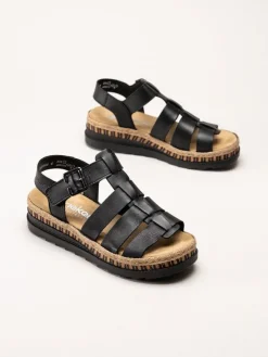 Rieker - Svarta sandaler i skinn