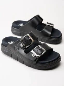 Rieker - Svarta slip in sandaler i skinnimitation