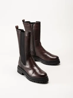 Rosa Negra - Mörkbruna höga resårboots i skinn