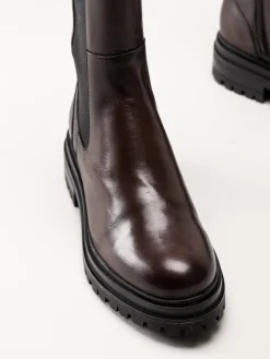 Rosa Negra - Mörkbruna höga resårboots i skinn