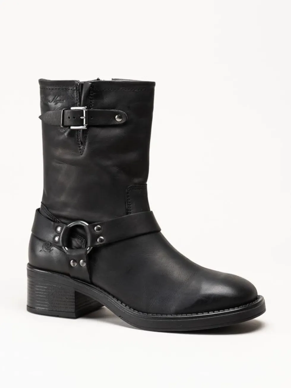Rosa Negra - Svarta bikerboots i oljat skinn
