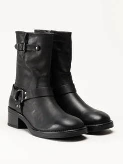 Rosa Negra - Svarta bikerboots i oljat skinn