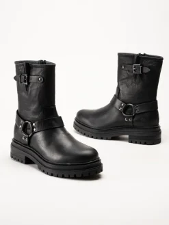 Rosa Negra - Svarta bikerboots i skinn