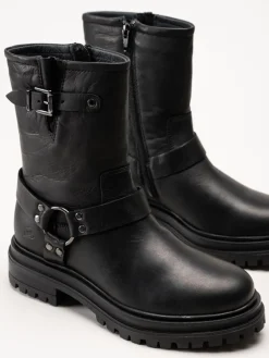 Rosa Negra - Svarta bikerboots i skinn