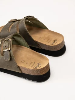 Scholl - Rio WG AD - Gröna slip in sandaler i oljat skinn