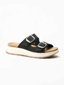 Scholl - Scilla 2 Buckles - Svarta sandaler i nubuck
