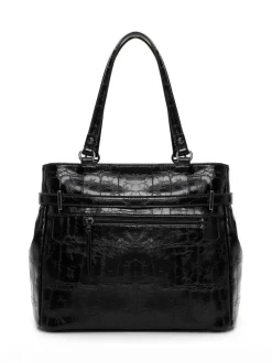 Tamaris bags - Gulia City Shopper L - Svart blank väska med crocomönster