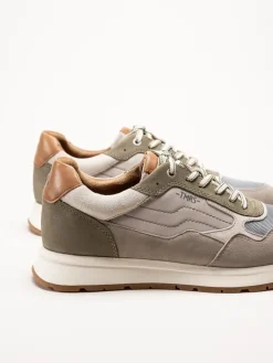 Tamaris Men - Gröna sneakers i mocka och textil