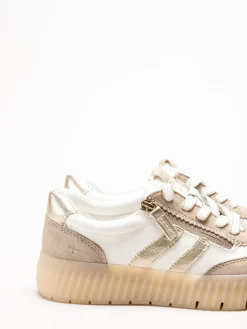 Tamaris Wide - Beige sneakers i skinn och mocka