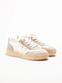Tamaris Wide - Beige sneakers i skinn och mocka