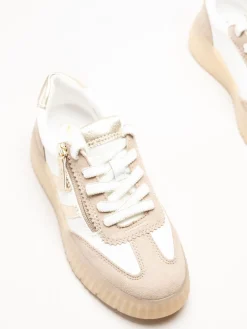 Tamaris Wide - Beige sneakers i skinn och mocka