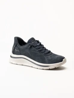 Tamaris Wide - Mörkblå sneakers i skinnimitation