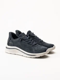 Tamaris Wide - Mörkblå sneakers i skinnimitation