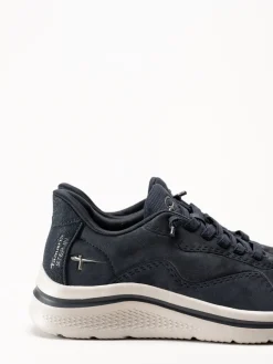 Tamaris Wide - Mörkblå sneakers i skinnimitation
